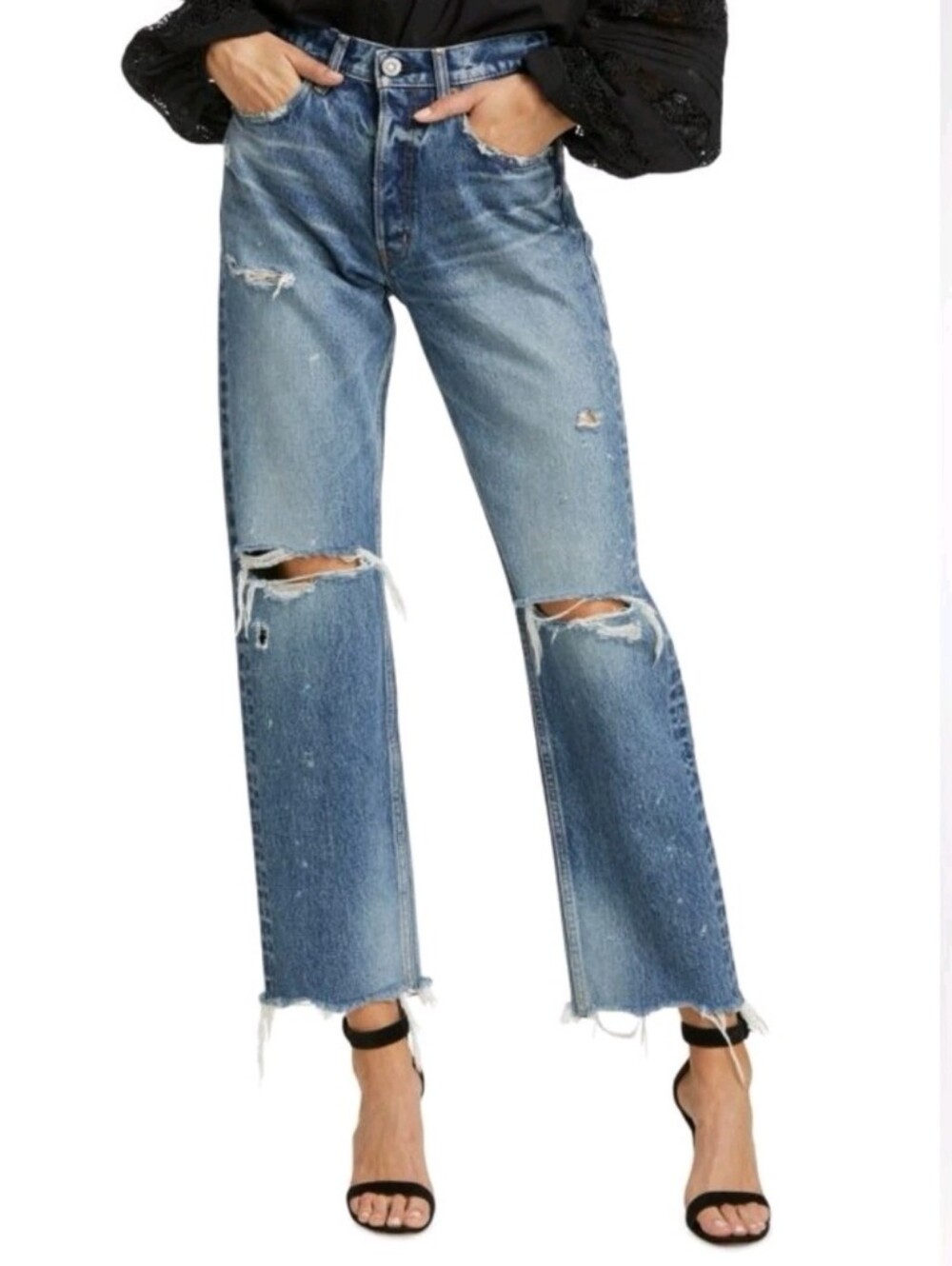 MOUSSY Vintage Odessa Wide Straight Jeans 29 Distressed Thrashed Button Fly